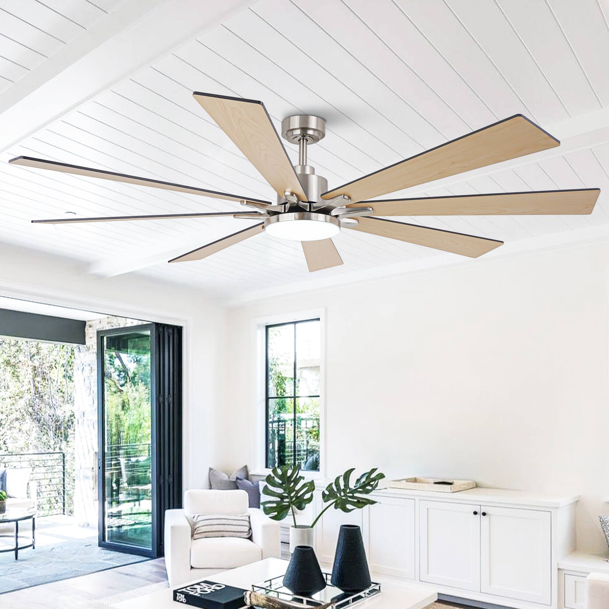Left. Vaczon - 72" Brushed Nickel Large Smart Ceiling Fan with Light and APP Control, Reversible Blades - Nickel.