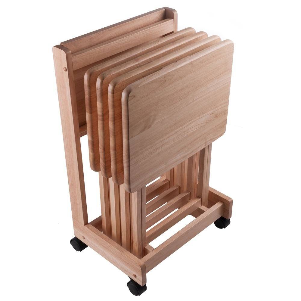 Alt View 6. FurniFact - Natural color Solid Wood TV Trays – Folding Snack Tables for Eating and Serving - Natural.