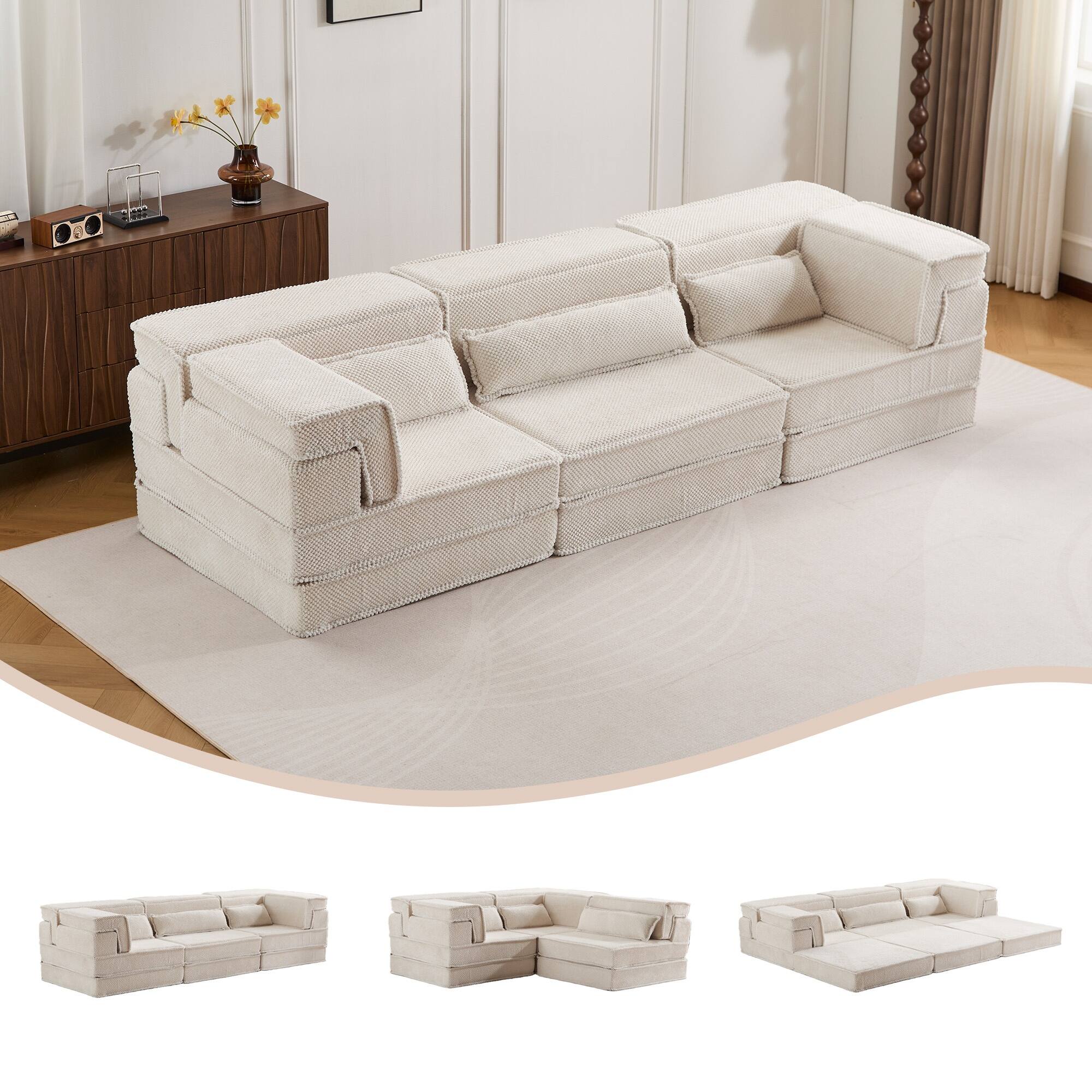 Alt View 3. Boyel Living - Modular Memory Foam Floor Sectional Sofa Bed - White.