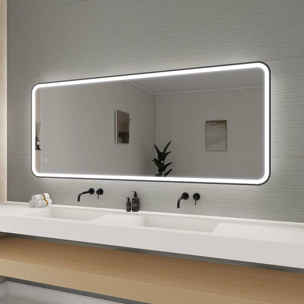 Alt View 10. Elegant Kitchen and Bath - 72 Inch Rectangle LED Front and Backlit Wall Mirror in Black - Black.
