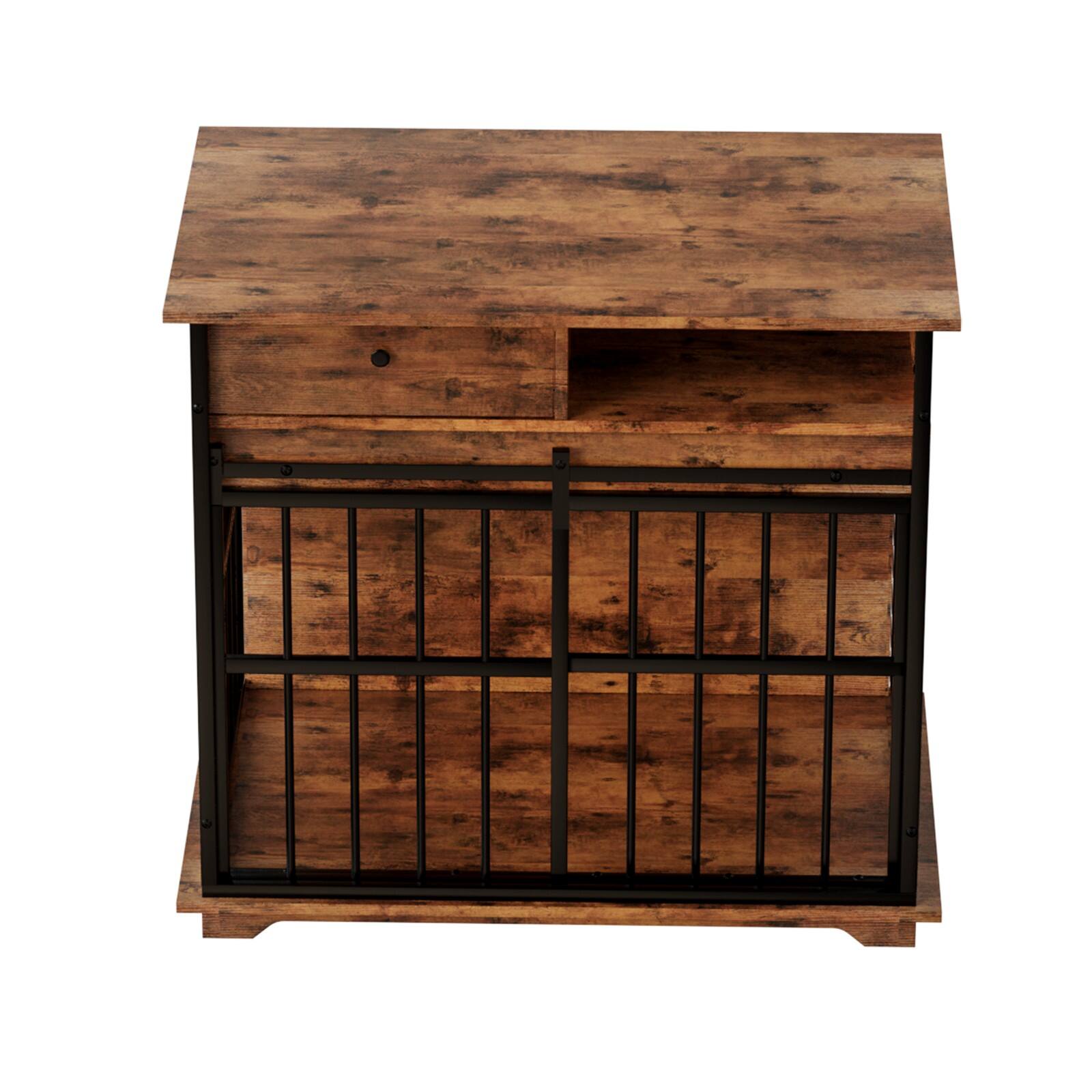 Alt View 8. Glintex - Dog Crate Furniture , Large Dog Cage Furniture with Tray for Medium Large Dogs, Wooden Dog Kennel Furniture.