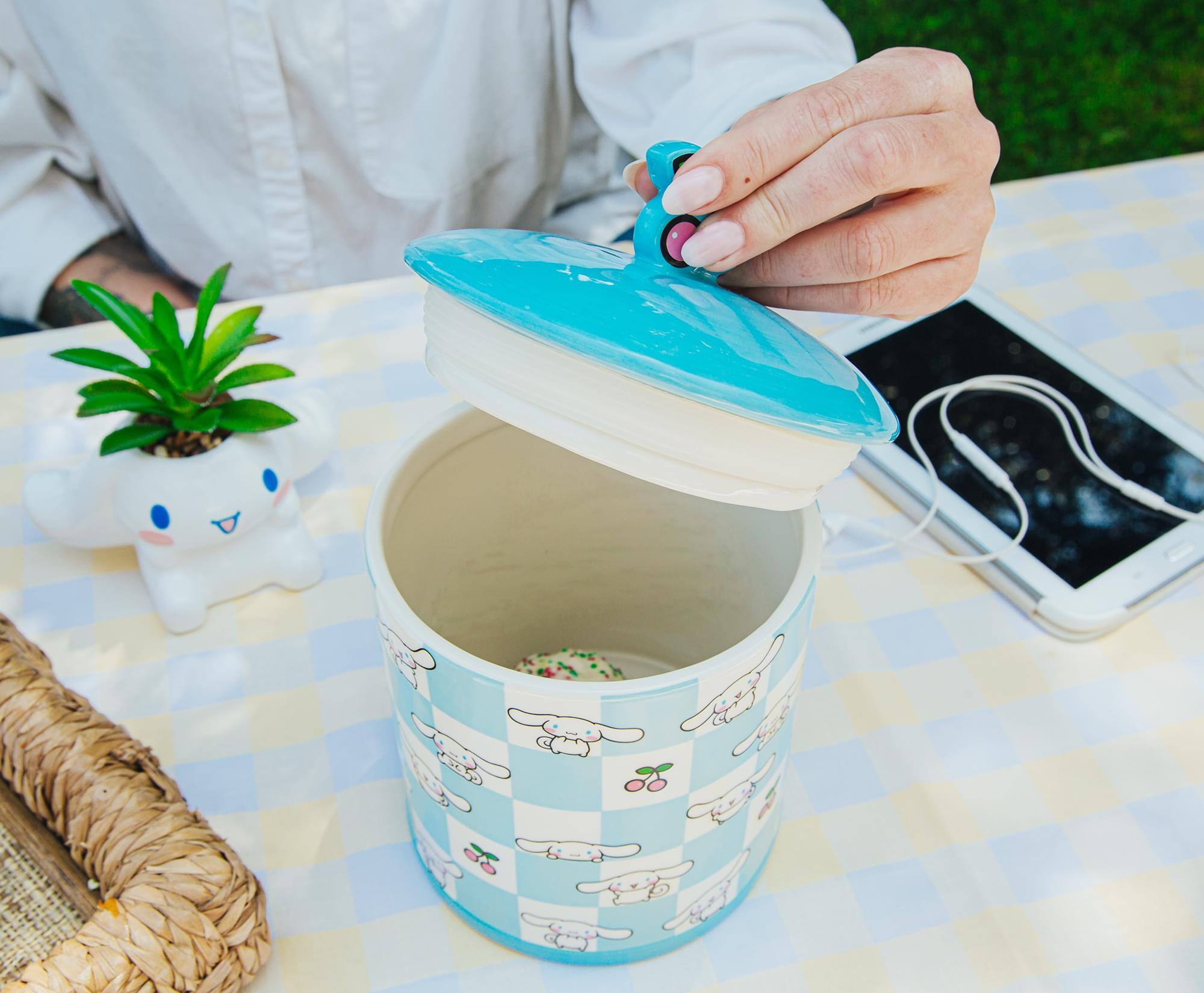 Alt View 3. Silver Buffalo - Sanrio Cinnamoroll Cherry Ceramic Snack Jar | Holds 64 Ounces - Blue.