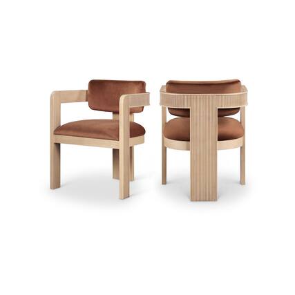 Front. Meridian Furniture - Sacha Cognac Velvet Dining Chair, Set of 2 - Brown.