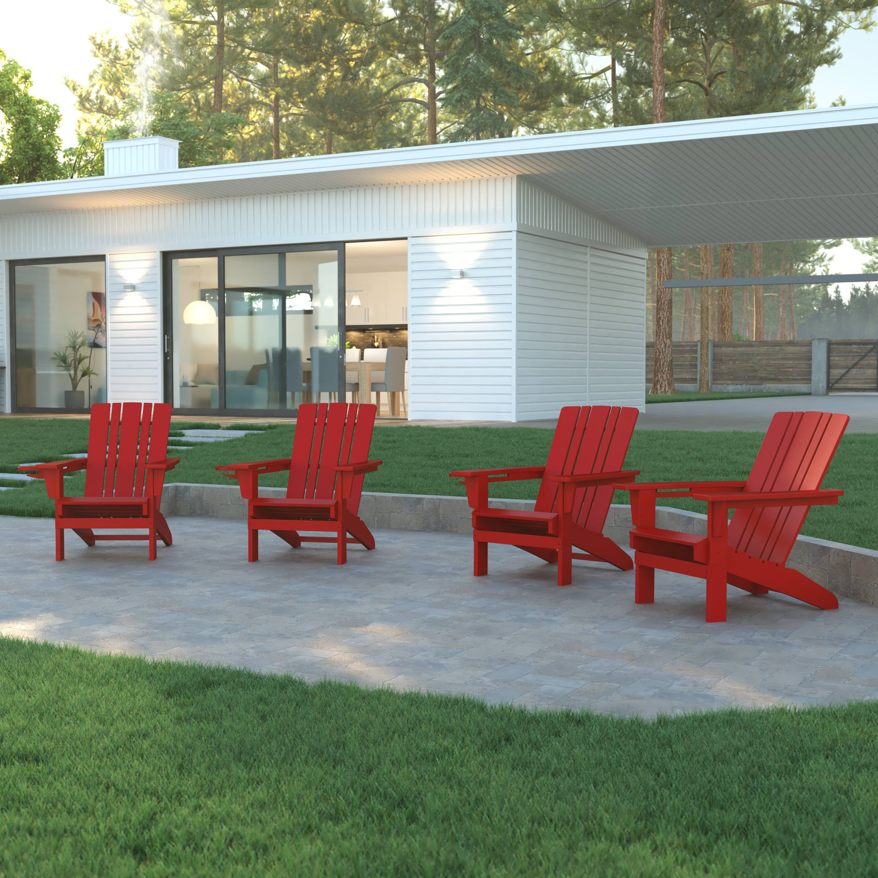 Alt View 2. Emma + Oliver - Haley Set of 4 Adirondack Chairs with Cup Holders, Weather Resistant HDPE Adirondack Chairs - Red.