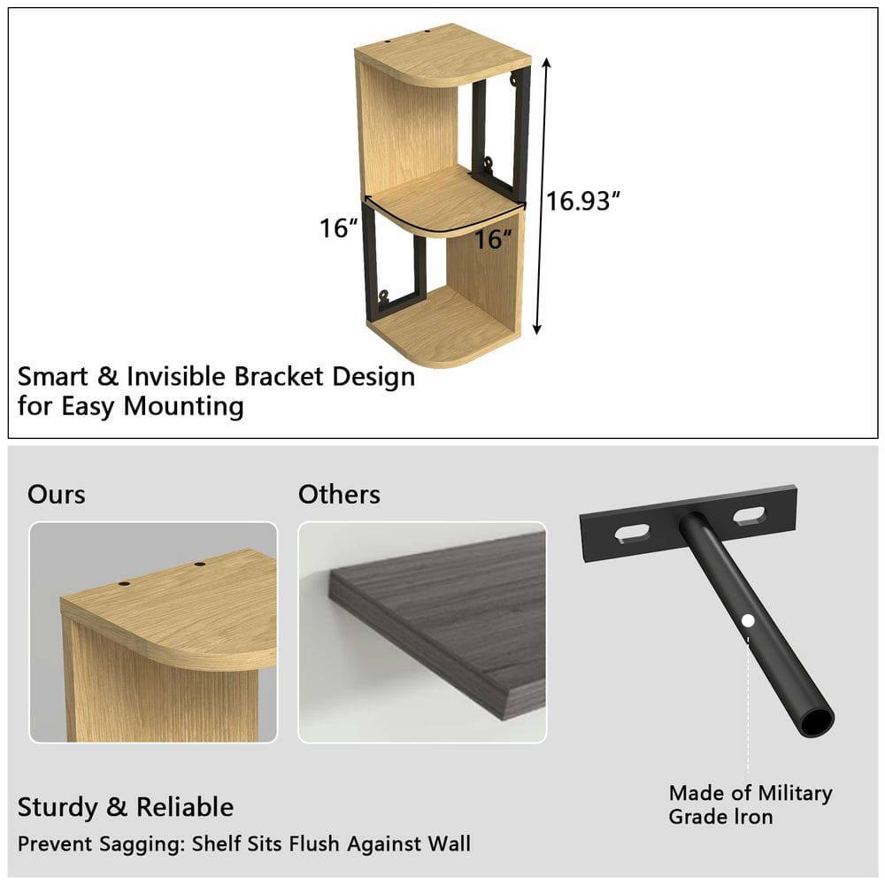 16" 16" 16.93" Smart & Invisible Bracket Design for Easy Mounting

Ours Others

Sturdy & Reliable Prevent Sagging: Shelf Sits Flush Against Wall

Made of Military Grade Iron