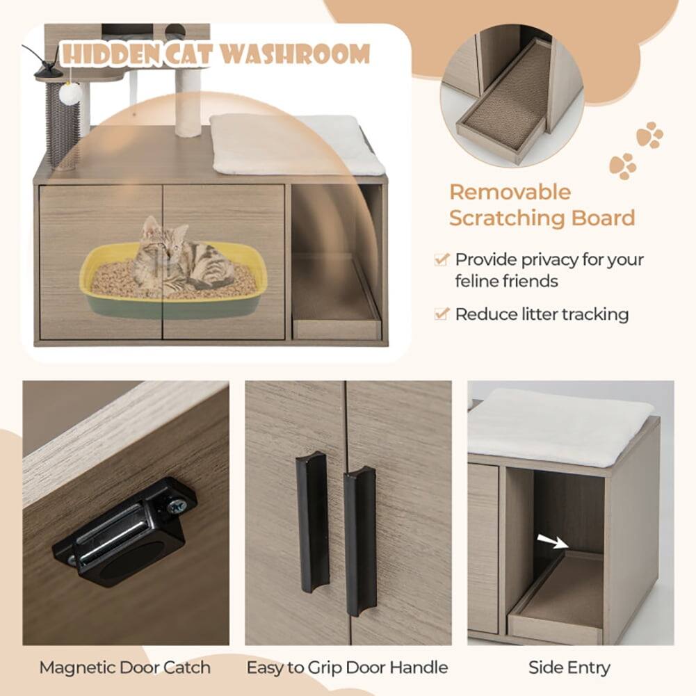 HIDDEN CAT WASHROOM

- Removable Scratching Board
  - Provide privacy for your feline friends
  - Reduce litter tracking

- Magnetic Door Catch
- Easy to Grip Door Handle
- Side Entry