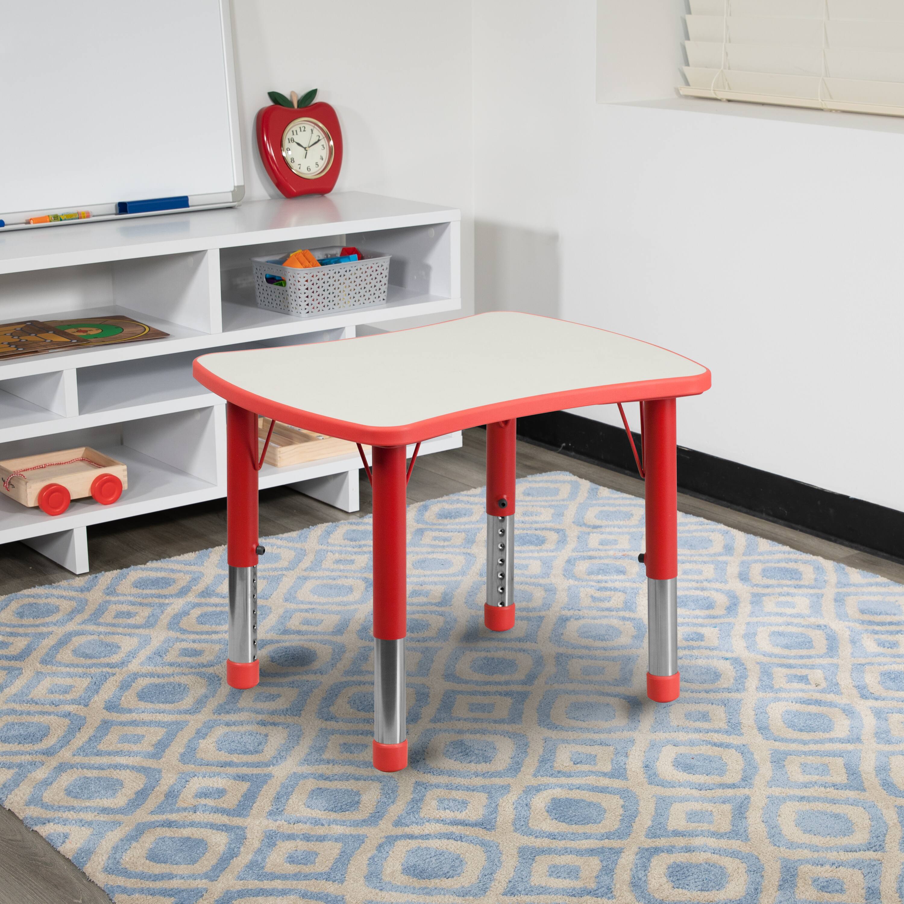 Alt View 1. Emma + Oliver - 21.875"W x 26.625"L Rectangular Plastic Height Adjustable Activity Table - Red.