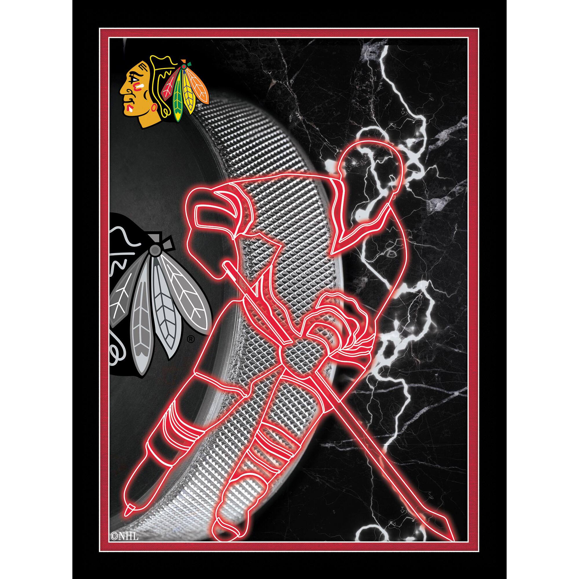 Black Chicago Blackhawks 12'' x 16'' Framed Neon Player Print