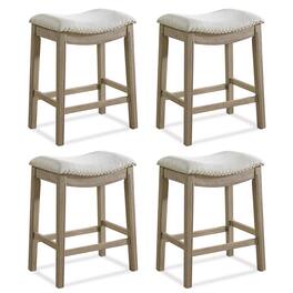 ROME + OAK - Parker Backless Kitchen Counter Stool, Oak, Grey Upholstery, Set of 4 - Reclaimed Oak/Grey - With Nailheads