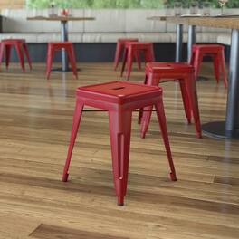Emma + Oliver - 18 Inch Table Height Indoor Stackable Metal Dining Stool-Set of 4 - Red