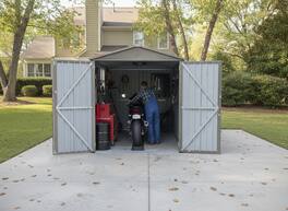 Anysun - Motorcycle Outdoor Steel Storage Shed with Window & Tracks, Heavy-Duty Secure Storage for Motorcycle, Easy Assembly - Gray