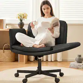 Brick Attic - Criss Cross Chair with Wheels & Armrests, Wide Vanity Chair Scratch-Resistant PU Cross Legged Computer Office Desk Chair - Black