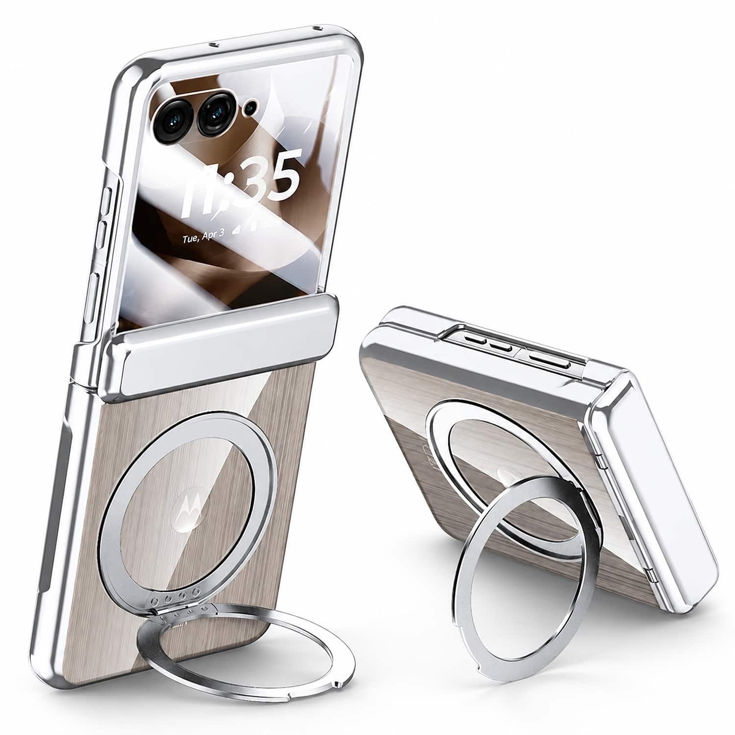 Dteck - for Motorola Razr Ultra 2026/2025 Case with Hinge Protection, Built-in Screen Cover Rotatable Magnetic Ring Stand - Silver price history on PriceWatchPro