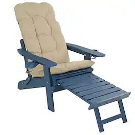 Fortune Candy - Folding Adirondack Chair w/Cupholders, Ottoman & Cushion, Adjustable Backrest for Patio, Porch, Beach, Pool - Navy Blue