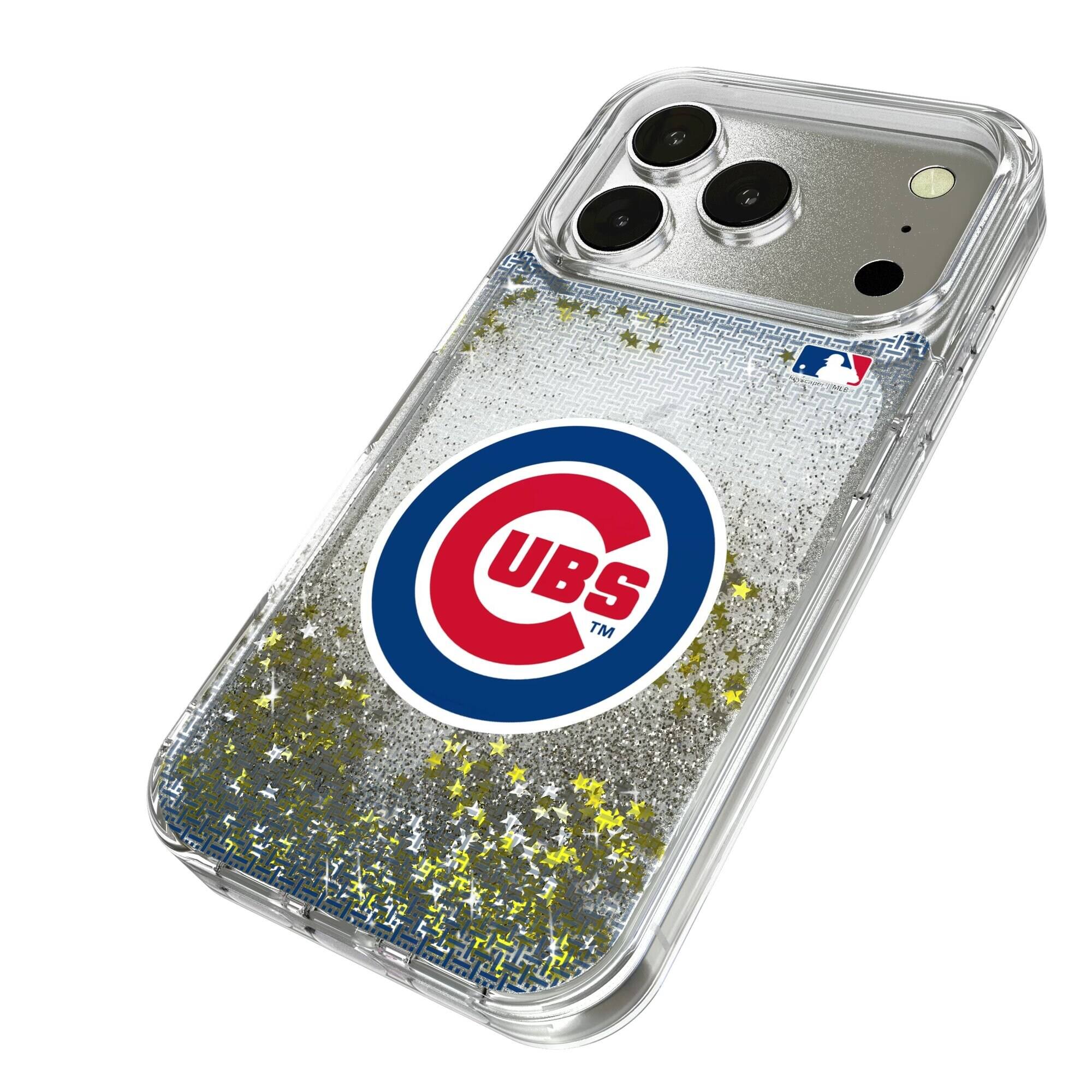 Alt View 1. Keyscaper - Chicago Cubs Linen Logo iPhone Glitter Case - 14 Pro Max - Multicolor.