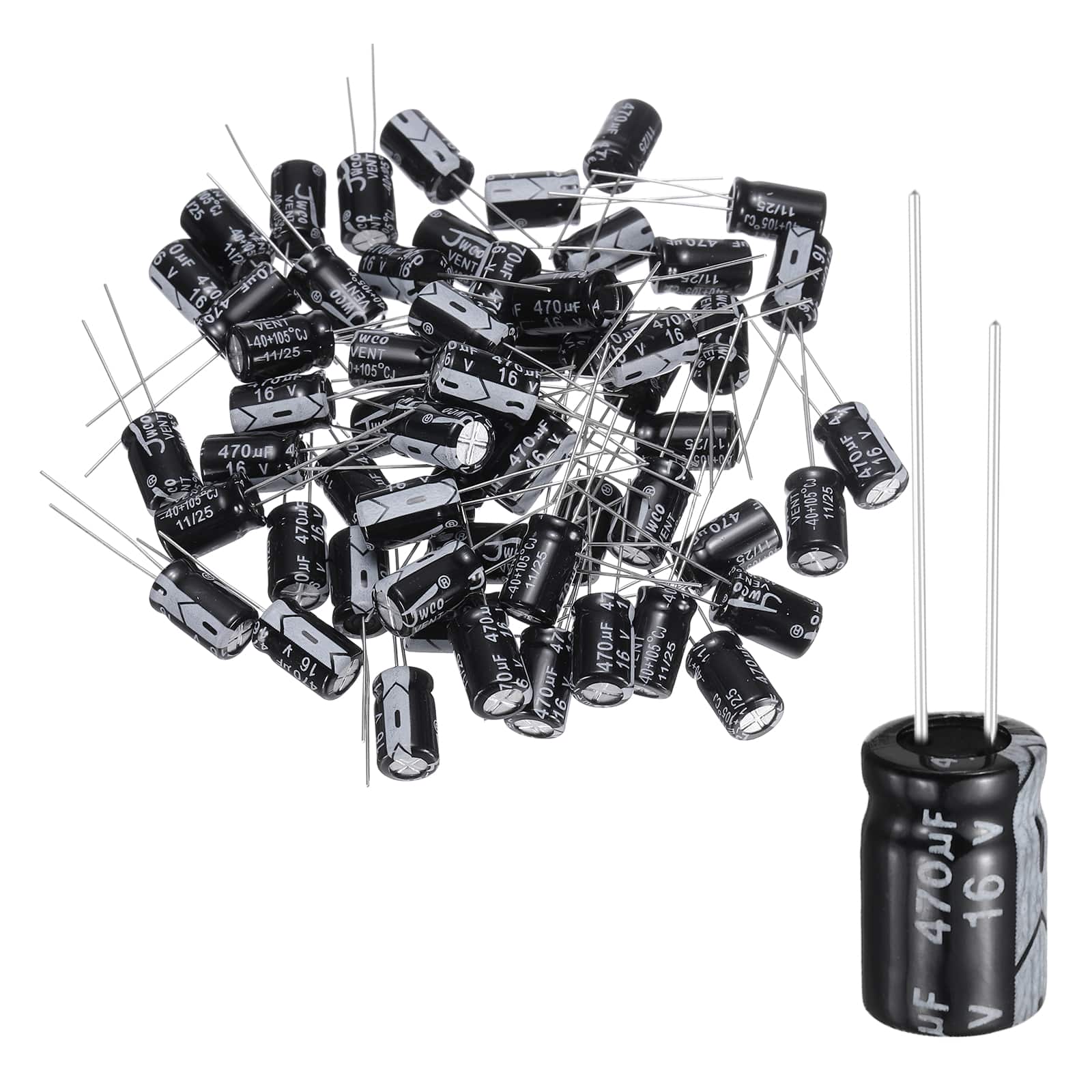 Unique Bargains - 470uF 16V 8x12mm Electrolytic Capacitor, 105C High Temp Radial Leads, for TVs/LCDs/VCD, 60pcs - Black price history on PriceWatchPro