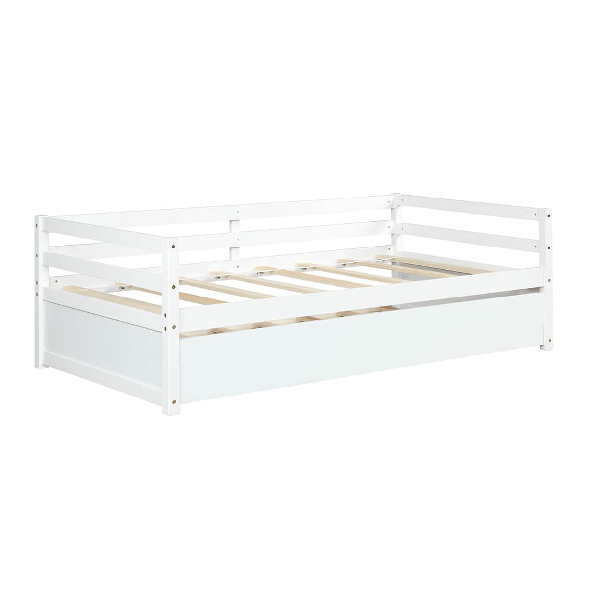 Costway - Twin Size Trundle Daybed Wooden Slat Support Mattress Platform - White