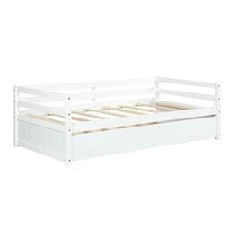 Costway - Twin Size Trundle Daybed Wooden Slat Support Mattress Platform - White