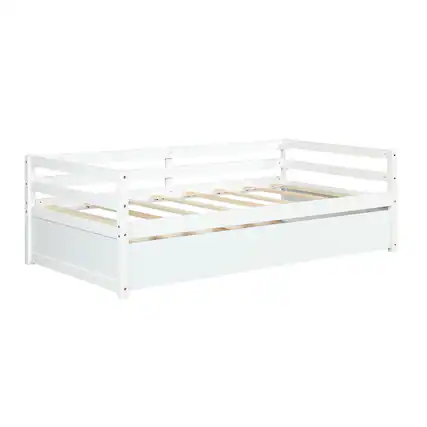 Front. Costway - Costway Twin Size Trundle Daybed Wooden Slat Support Mattress Platform - White.