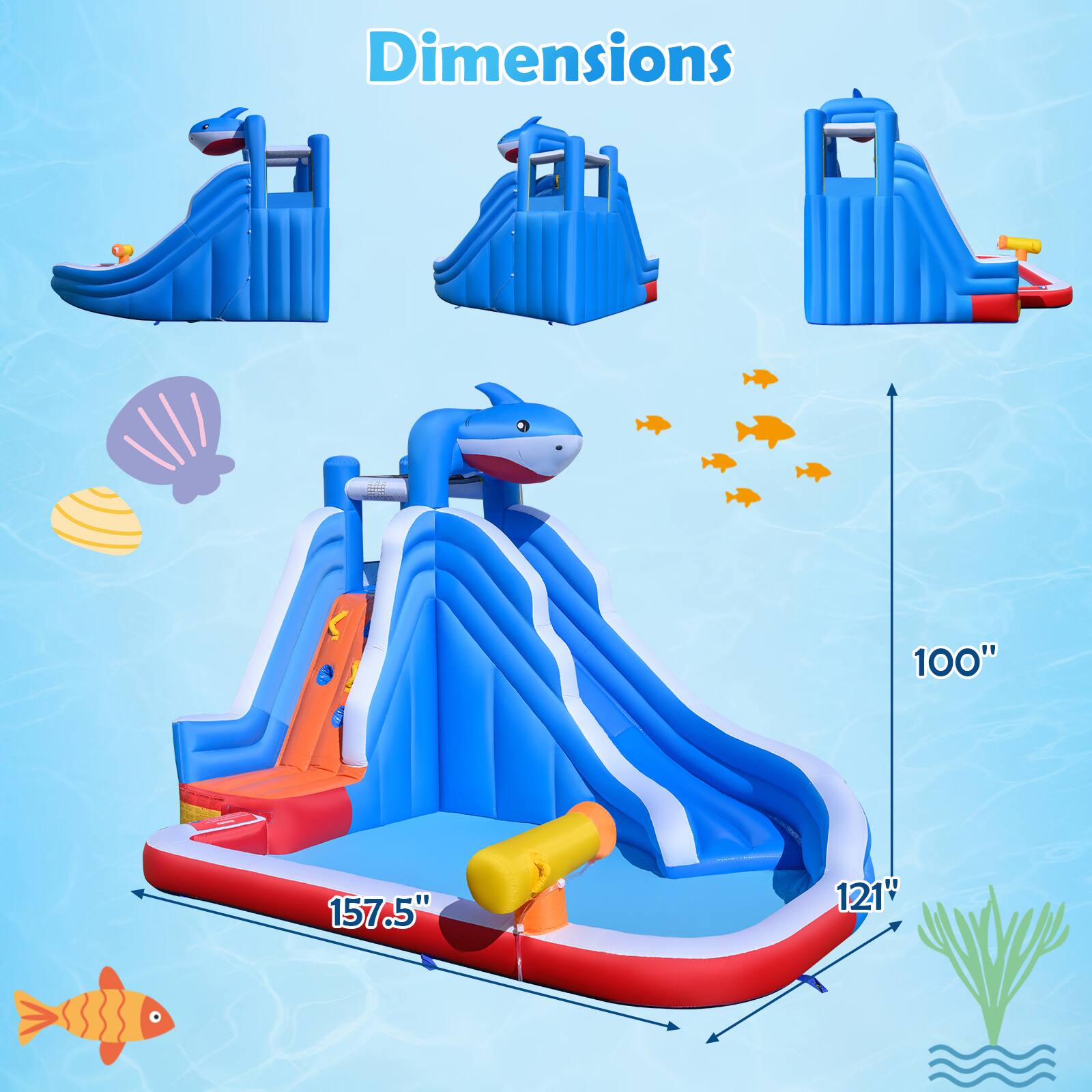 Dimensions
100"
157.5"
121"