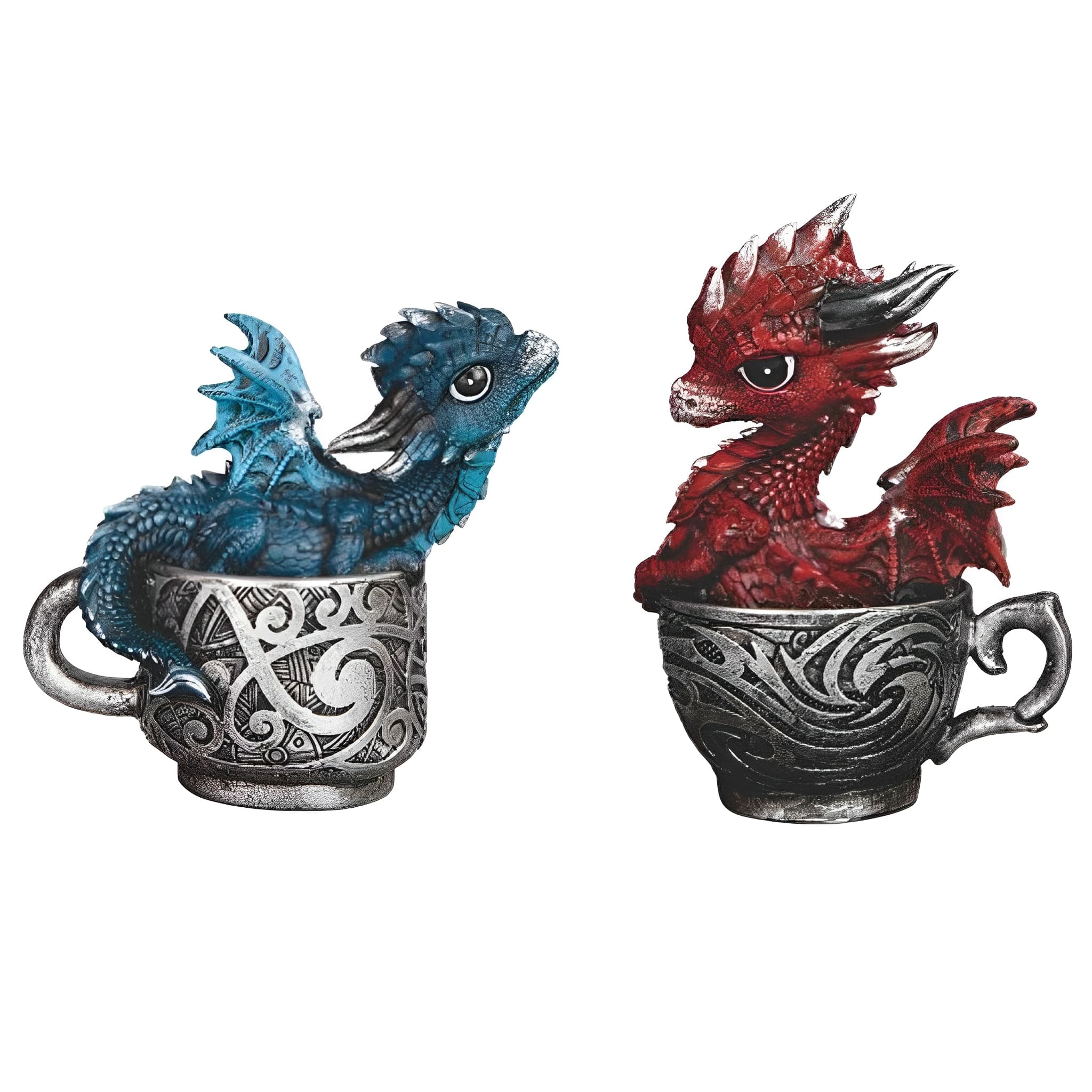 FC Design - 2-PC Set 4"H Dragon Cup Figurine Statue Computer Desk Tabletop Medieval Gaming Home Decor Gift - Multi-Color