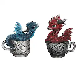 FC Design - 2-PC Set 4"H Dragon Cup Figurine Statue Computer Desk Tabletop Medieval Gaming Home Decor Gift - Multi-Color