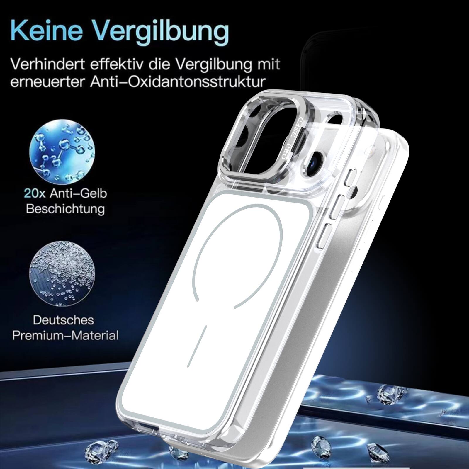 Keine Vergilbung  
Verhindert effektiv die Vergilbung mit erneuerter Anti-Oxidantonsstruktur  
20x Anti-Gelb Beschichtung  
Deutsches Premium-Material