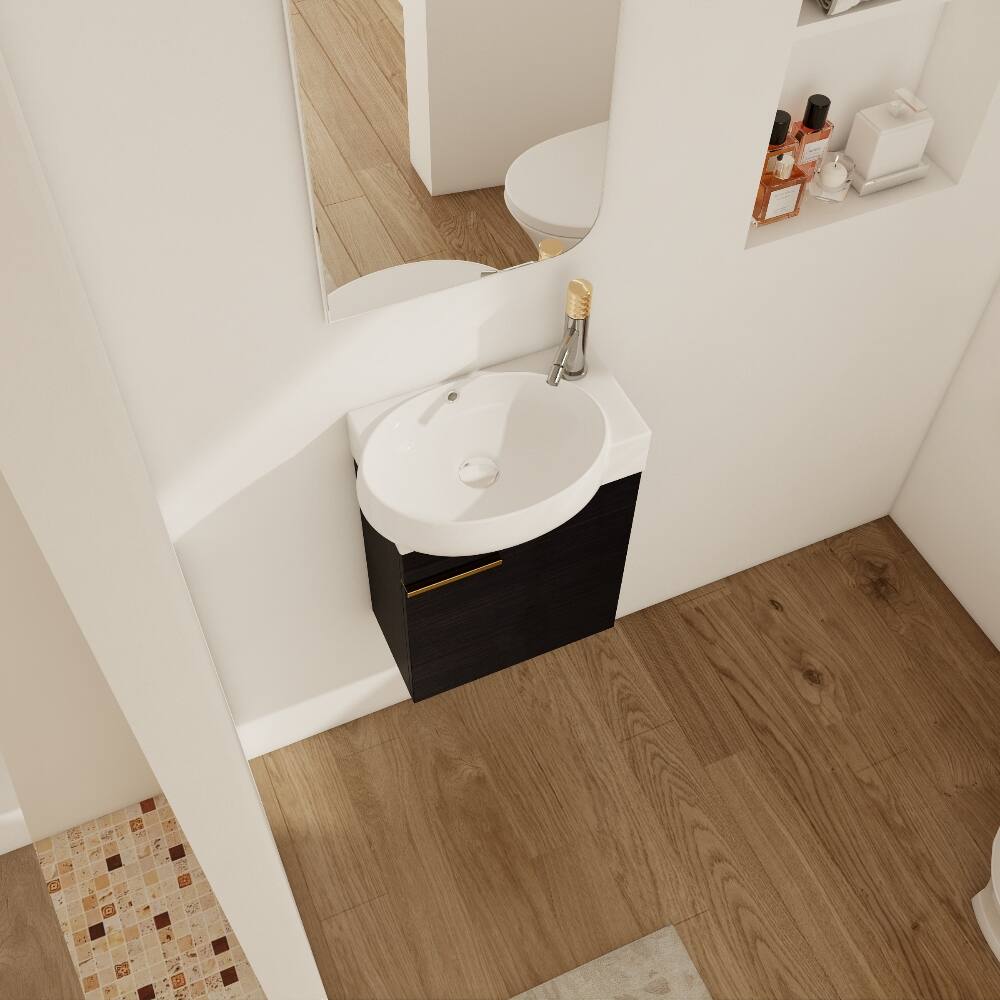 Alt View 3. Loheer - Loheer 16 inch bathroom vanity with sink Black Chestnut Compact Wall Mounted Vanity - Black Chestnut.