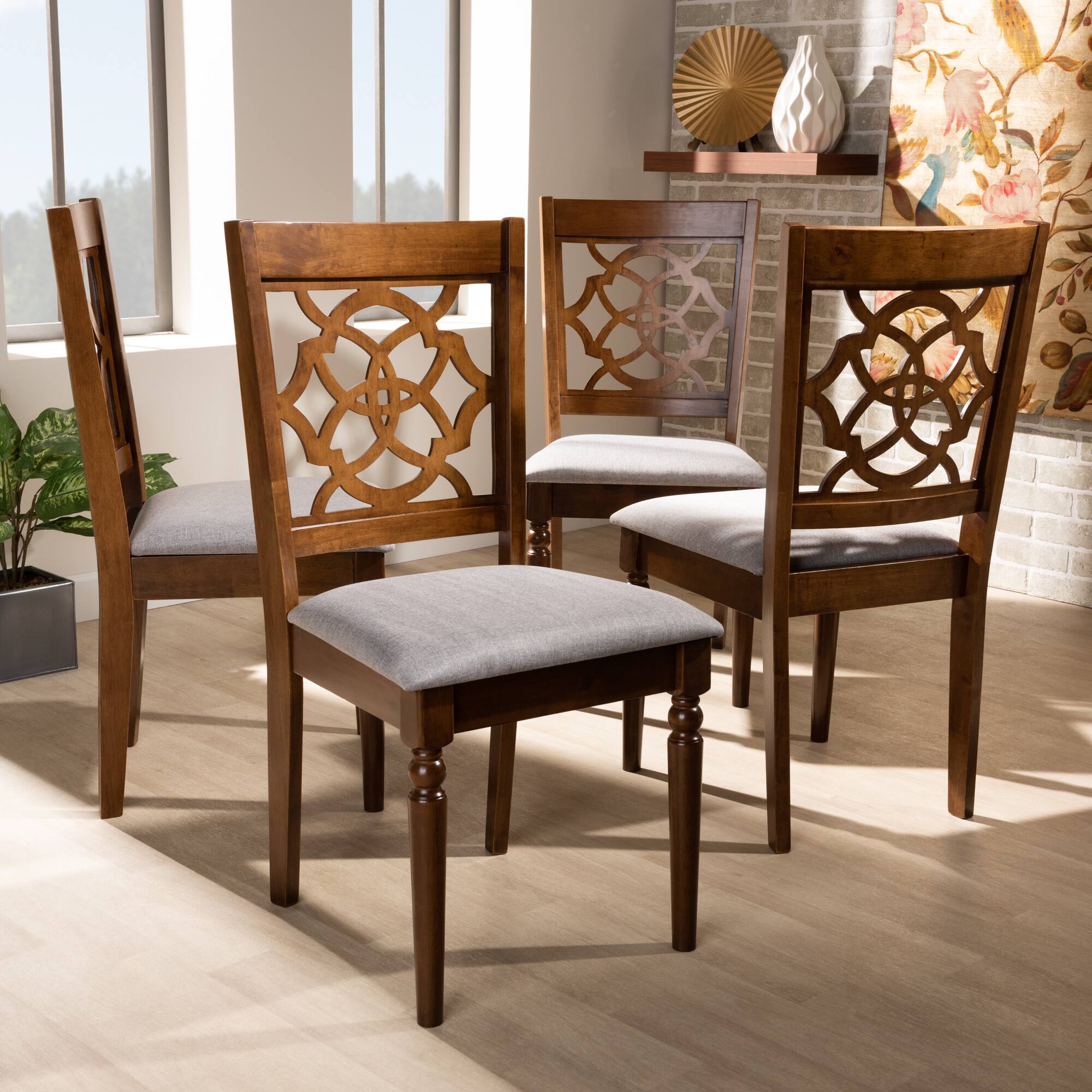 Alt View 1. Baxton Studio - Lylah Modern Fabric Upholstered and Finished Wood 4-Piece Dining Chair Set - Grey/Walnut.
