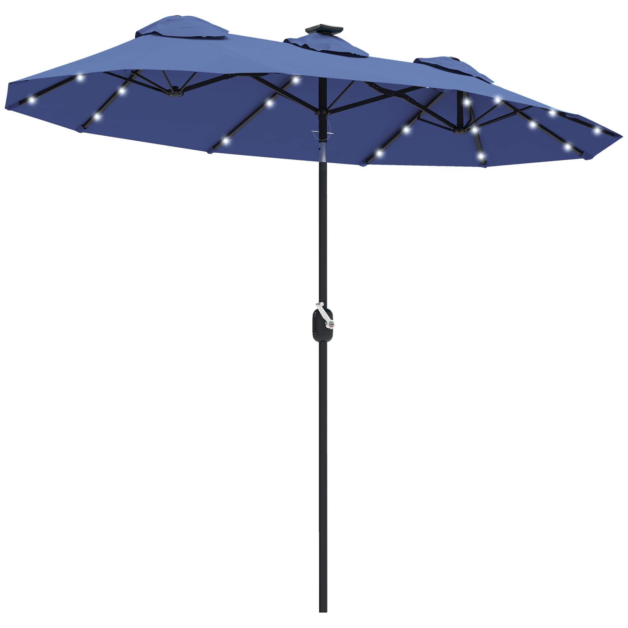 Outsunny - Patio Umbrella, 9.7' Outdoor Umbrella with Tilt and Crank, LED Solar Light and 12 Ribs - Navy Blue