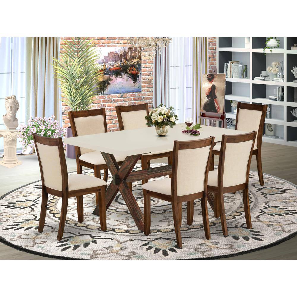 Angle. East West Furniture - East West Furniture 7-Piece Kitchen Table Set Consists of a Dining Room Table and 6 Light Beige Linen Fabric Dining - Multi-Color.