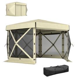 Outsunny - 12' x 12' Hexagonal Pop Up Gazebo Canopy Tent with 5 Sidewalls, Waterproof Portable Outdoor Canopy Shelter - Beige