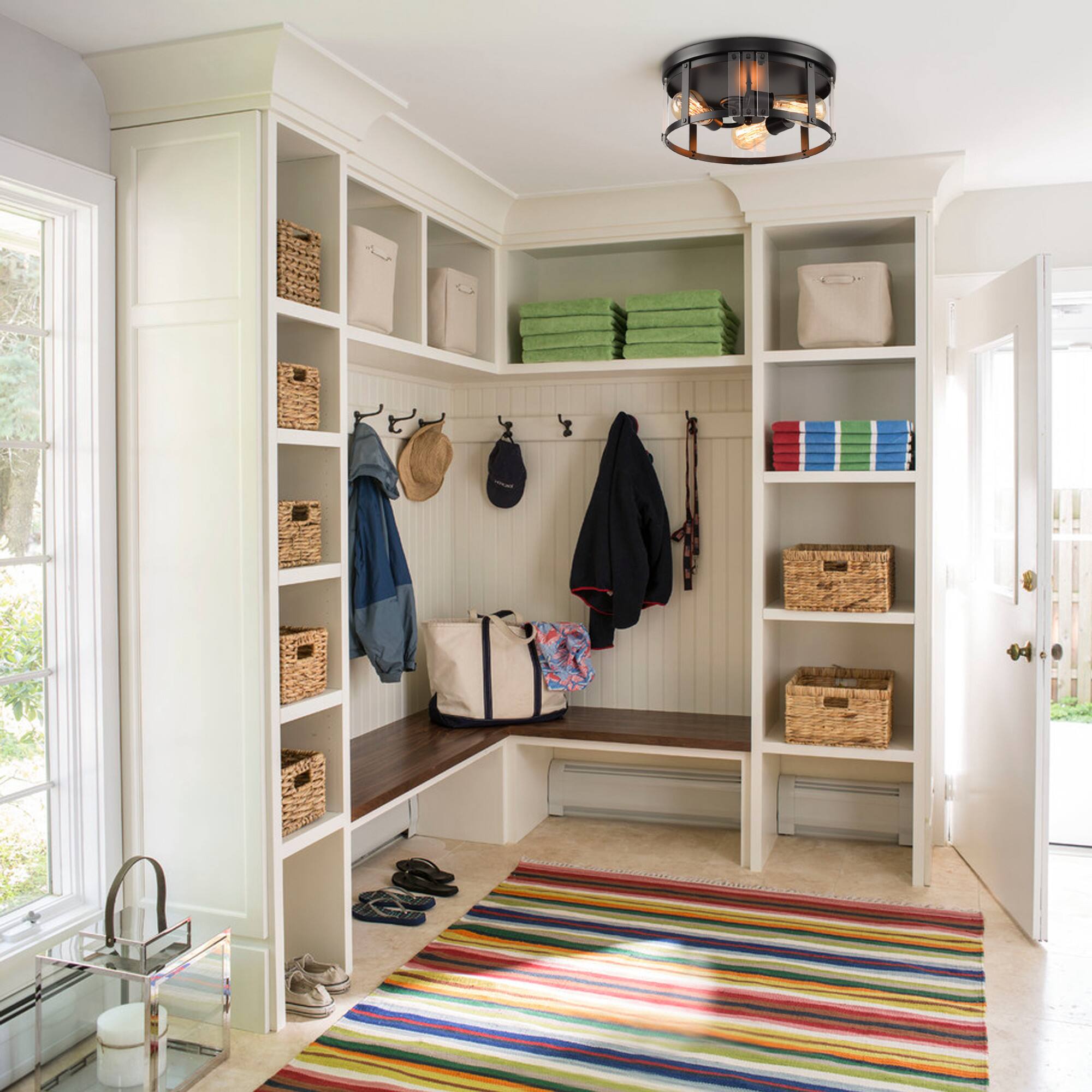 Alt View 1. Parrot Uncle - 13.3" Industrial Matte Black 3-Light Flush Mount Ceiling Light - Matte Black.