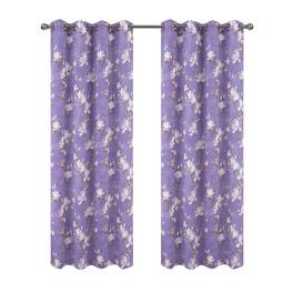 Olivia Gray - 100% Polyester 200 GSM Blossom Printed Blackout Grommet Curtain Panel 54" x 90" - Lilac