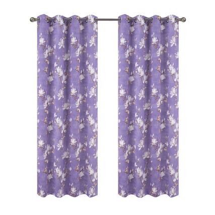 Front. Olivia Gray - Olivia Gray 100% Polyester 200 GSM Blossom Printed Blackout Grommet Curtain Panel 54" x 90" Lilac - Lilac.