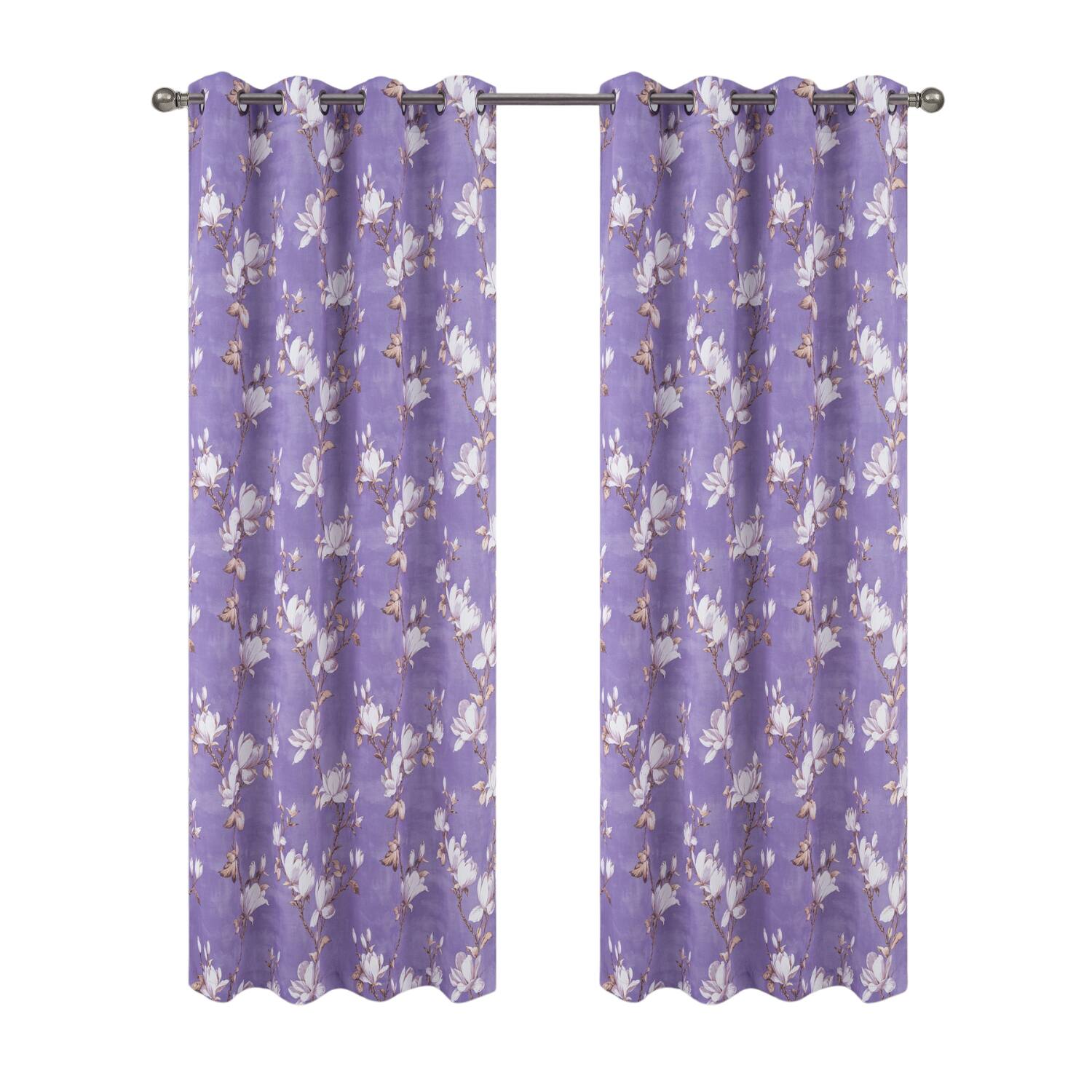Front. Olivia Gray - Olivia Gray 100% Polyester 200 GSM Blossom Printed Blackout Grommet Curtain Panel 54" x 90" Lilac - Lilac.