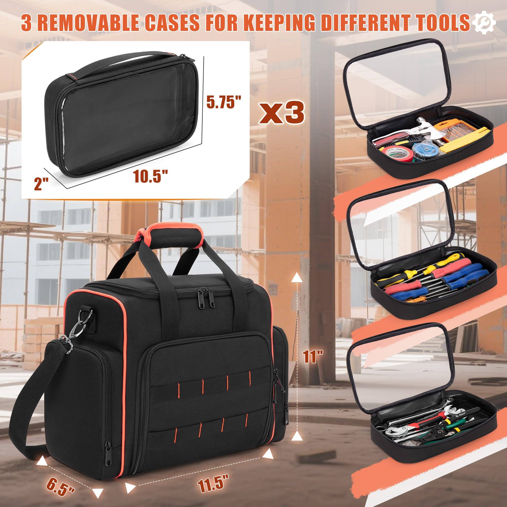 3 REMOVABLE CASES FOR KEEPING DIFFERENT TOOLS

- 5.75" x 10.5" x 2"
- 11" x 6.5" x 11.5"