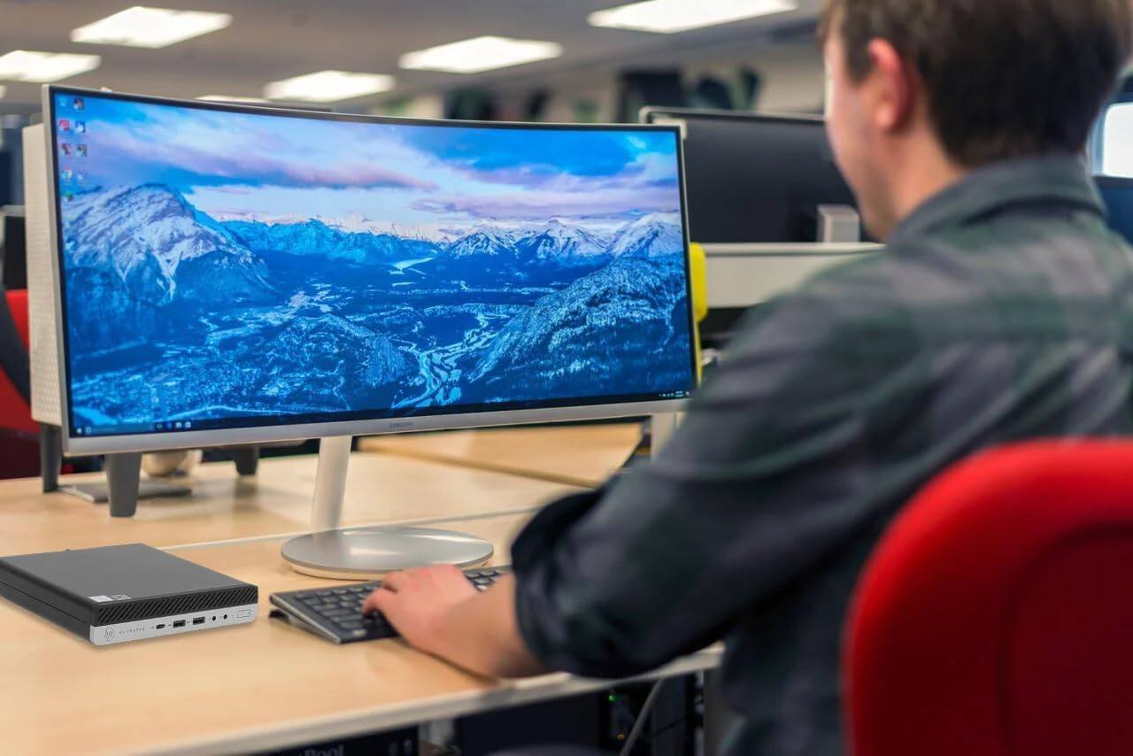 Alt View 3. HP - HP EliteDesk 800 G5 Mini Desktop PC, Intel Core i5-9500T up to 3.7GHz, 32GB DDR4 RAM, 1TB NVMe SSD, USB WiFi, Win11 Pro - Black.