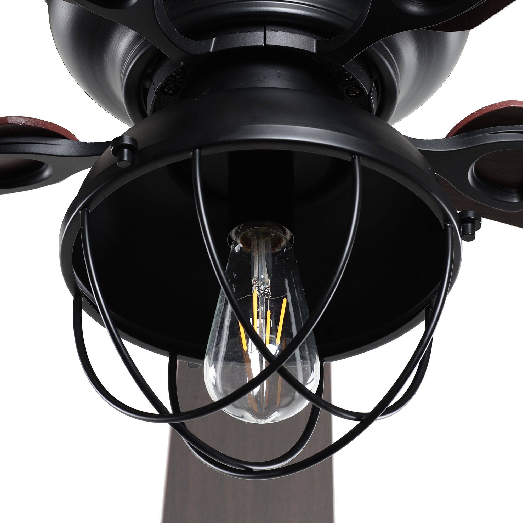 Alt View 9. Parrot Uncle - 42" Industrial Wood 5-Blade Matte Black Flush Mount Ceiling Fan with Remote - Black.