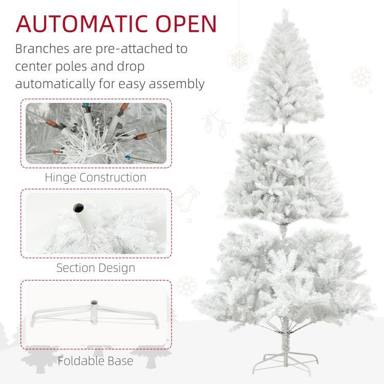 AUTOMATIC OPEN  
Branches are pre-attached to center poles and drop automatically for easy assembly

Hinge Construction  
Section Design  
Foldable Base