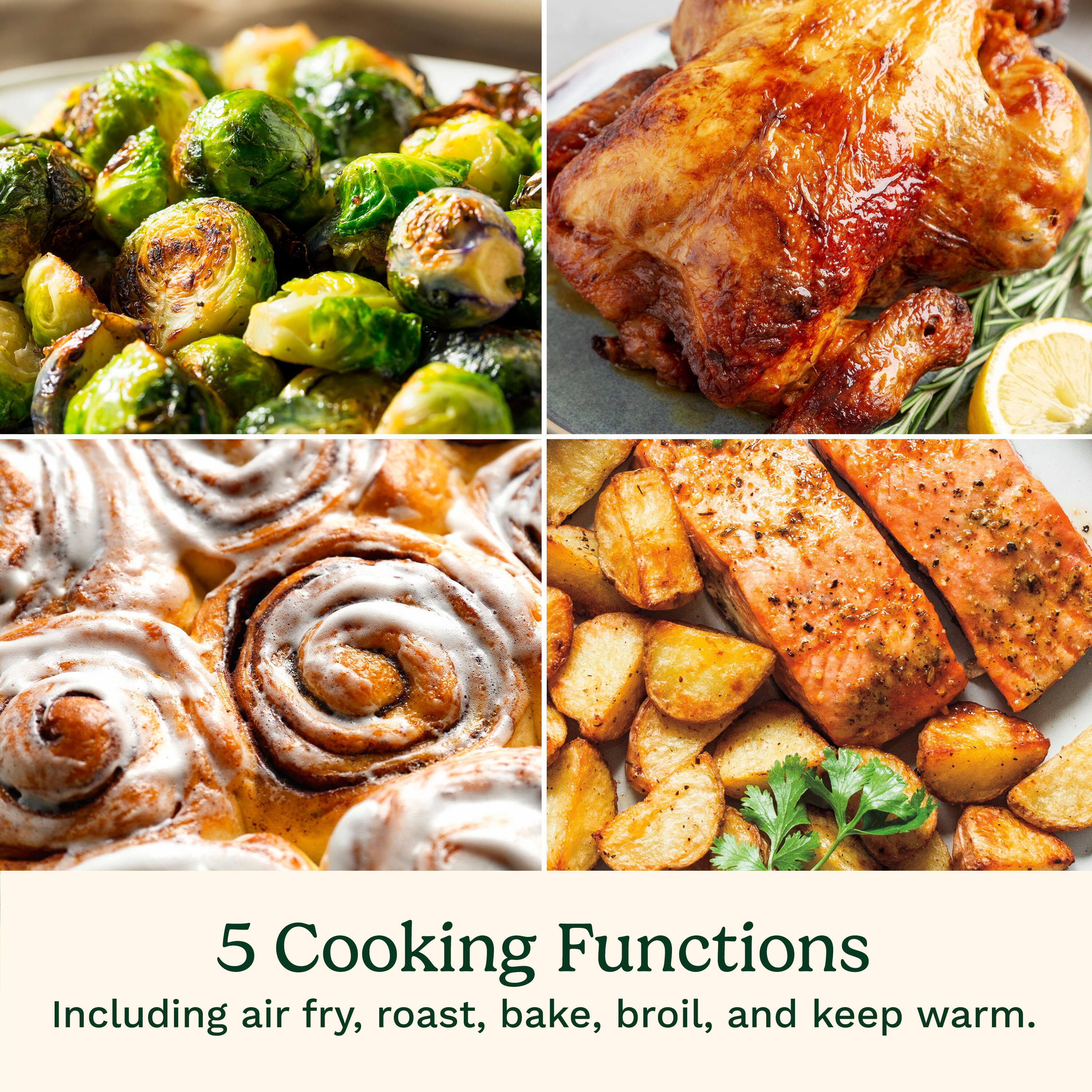 5 Cooking Functions Including Air Fry, Roast, Bake, Broil, and Keep Warm.