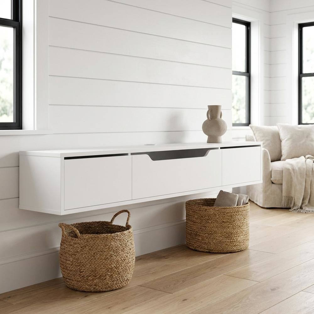 Alt View 1. FurniFact - White Wall-Mounted TV Stand, Up to 80 Inch Screens, Engineered Wood Material - Brown.