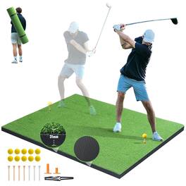 VEVOR - Golf Hitting Mat, 5x4ft Artificial Turf Golf Hitting Mat, Thickened Golf Hitting Aids with 10 Golf Balls, 9 Golf Tees - Green