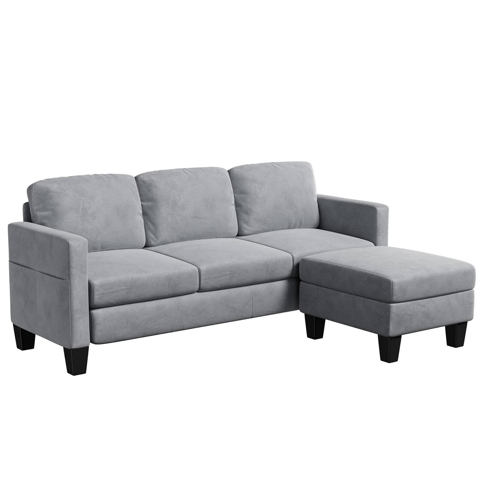 Alt View 4. Pinmoco - PINMOCO - 67 inch Velvet L-Shaped Sofa Modular Sofa with Storage Reversible Ottoman Sectional Sofa for Small Space - Grey.