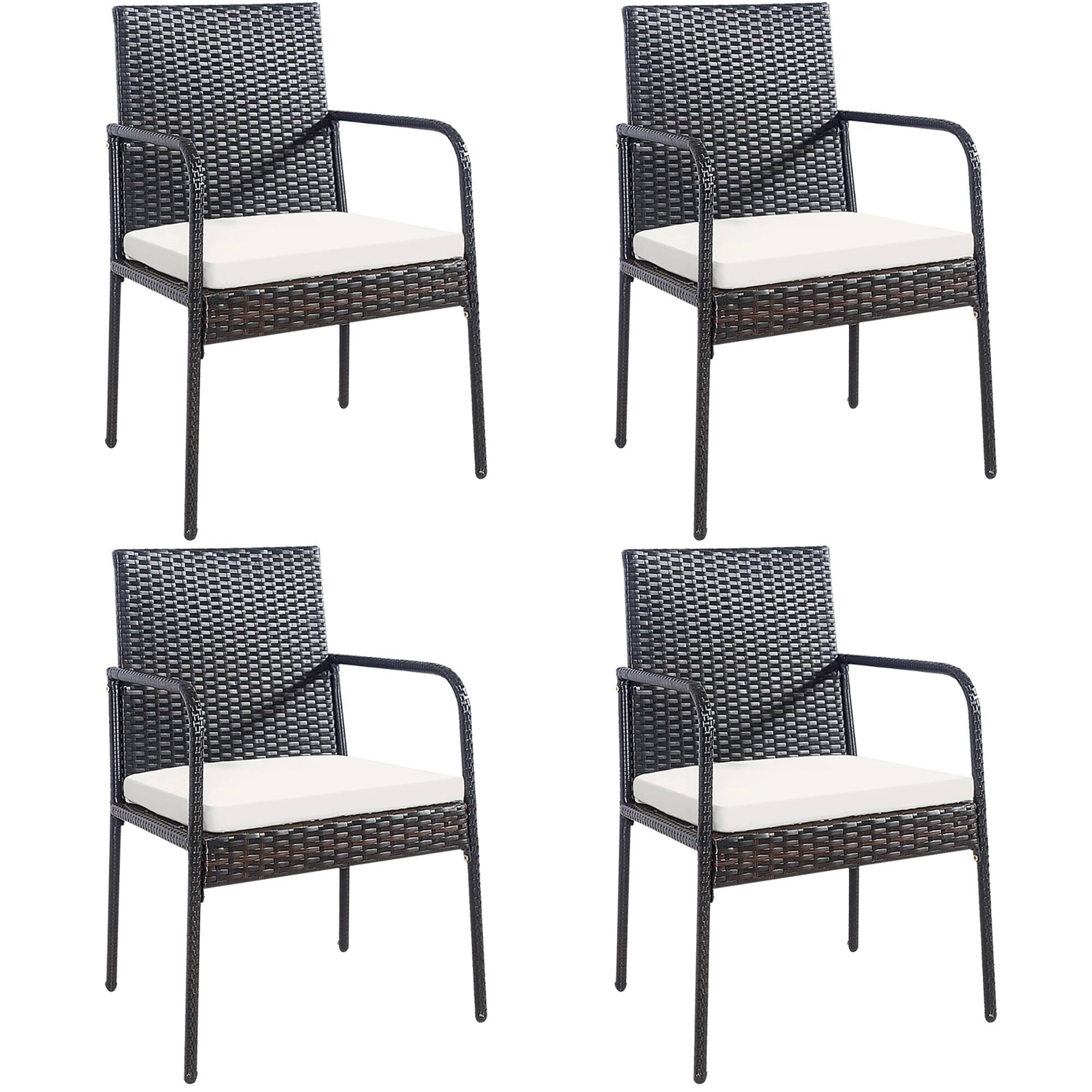 Alt View 1. Gymax - Gymax Set of 4 Rattan Wicker Dining Chairs Patio Outdoor w/ Cushion Armrest - as pic.