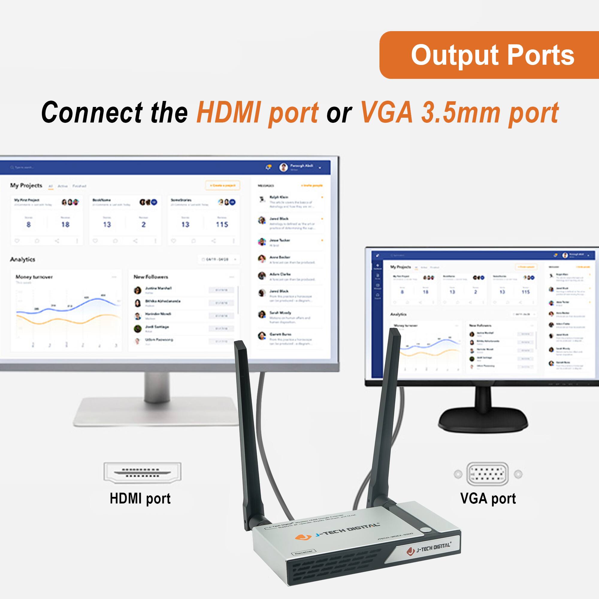Output Ports

Connect the HDMI port or VGA 3.5mm port

HDMI port

VGA port