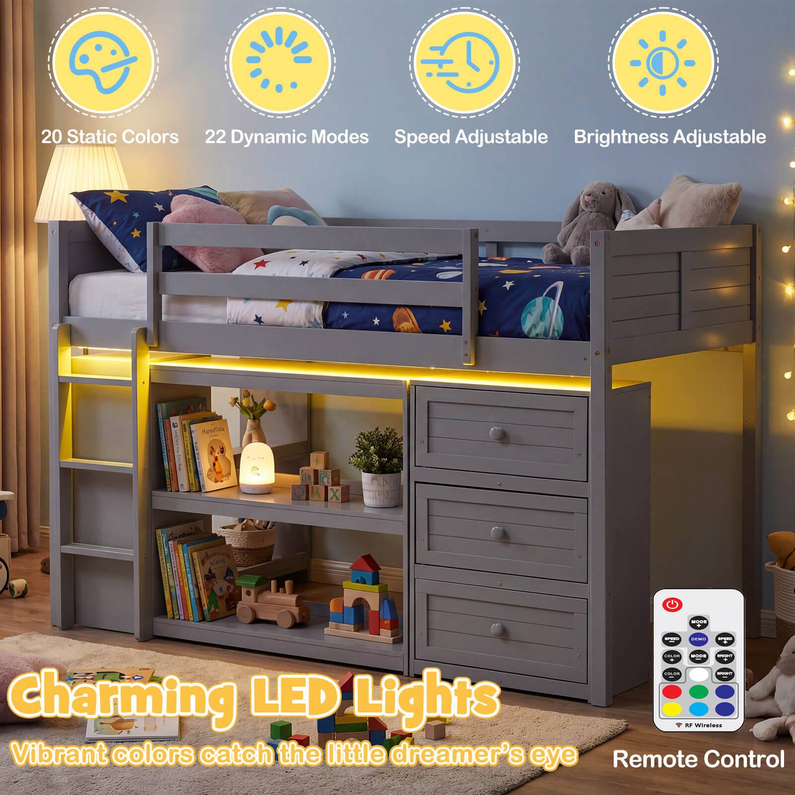 20 Static Colors  
22 Dynamic Modes  
Speed Adjustable  
Brightness Adjustable  

Charming LED Lights  
Vibrant colors catch the little dreamer's eye  

Remote Control