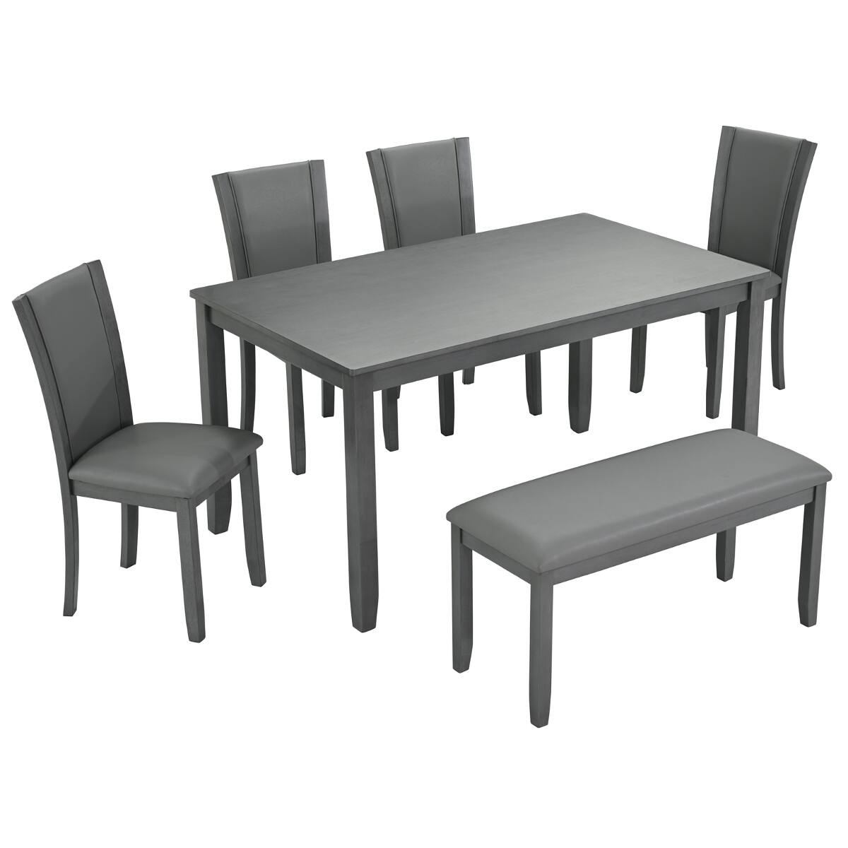 Alt View 6. Loheer - Loheer 6 Piece Dining Table Set with Bench and Chairs, Gray Wood, Seats 6 - Gray.