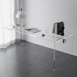 luck idea - Modern 53.14" Rectangular Writing Desk, Transparent Tempered Glass Surface - Clear Glass