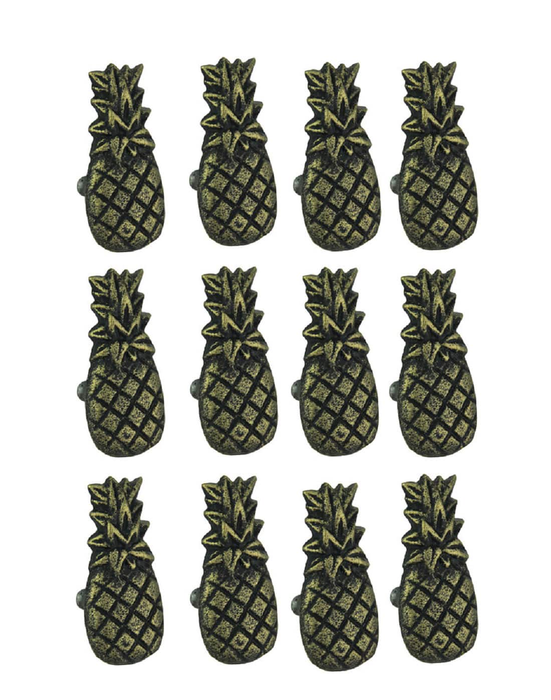 Chesapeake Bay - Set of 12 Distressed Antique Brass Finish Cast Iron Pineapple Drawer Pulls - Bronze